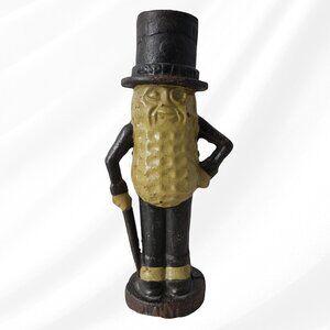 Vintage Cast Iron Mr. Peanut Bank 11” Tall Heavy Rustic Patina